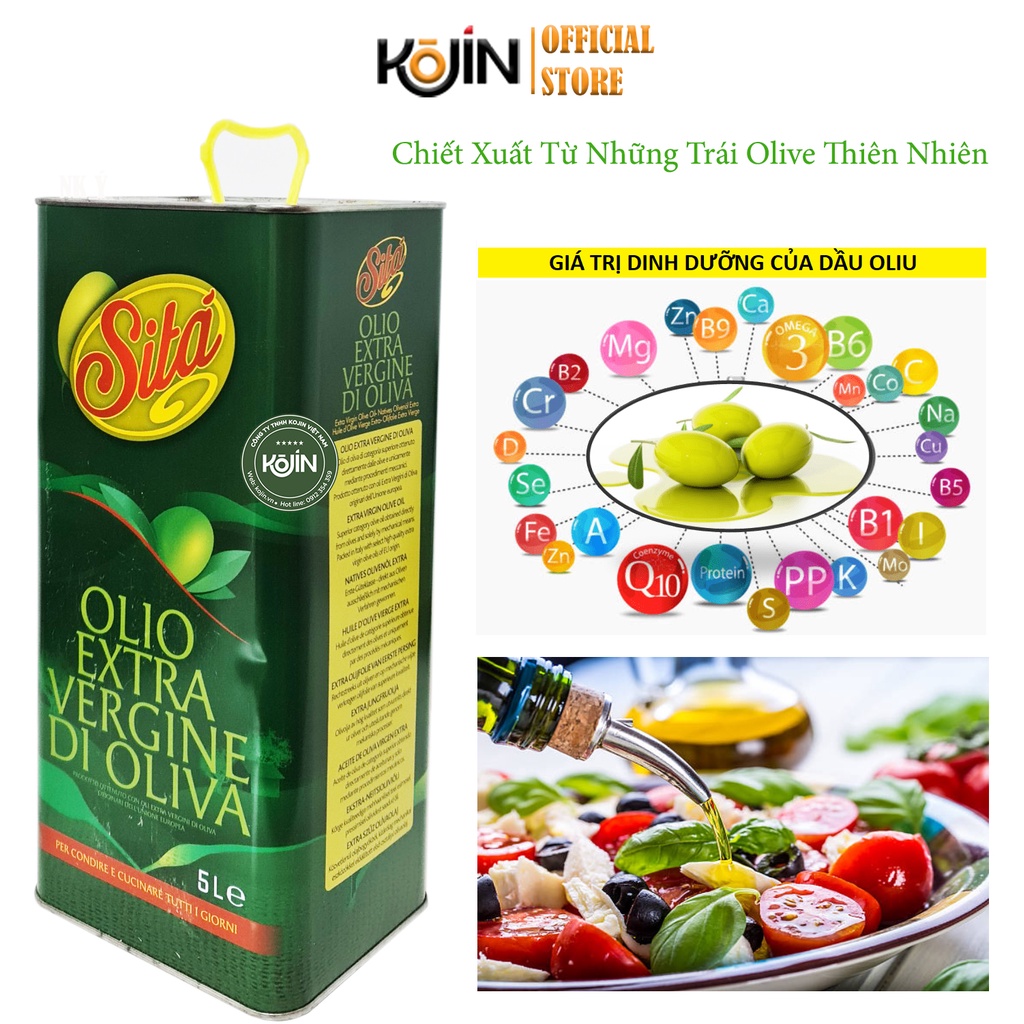 Dầu Oliu Extra Virgin Italia Siêu Nguyên Chất CAN 5L Kojin Dầu Olive Extra Virgin Olive Oil Hàng Mới Nhập Khẩu Ý