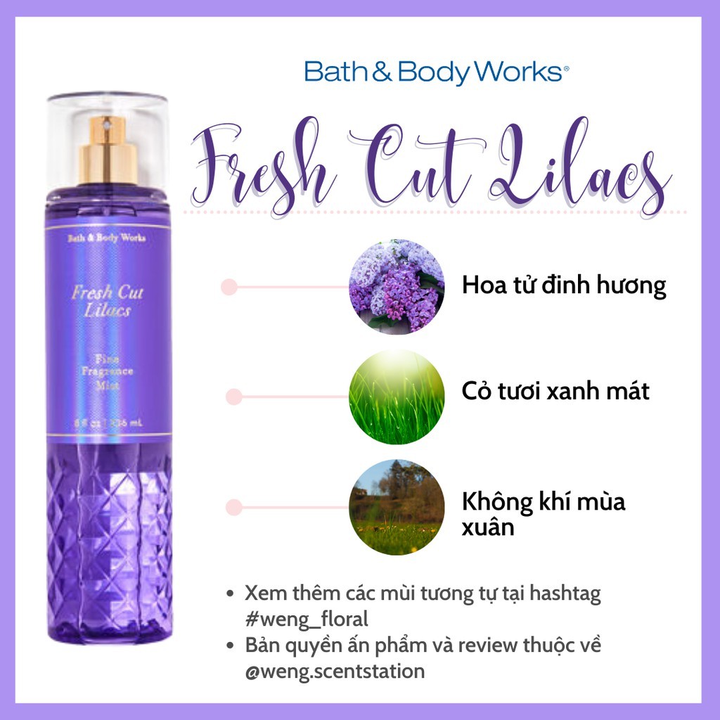 (MÙI MỚI) Xịt thơm Bath & Body Works mùi Fresh Cut Lilacs