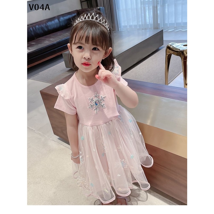 Váy Elsa Bé Gái Công Chúa Tuyết Tà Siêu Bồng Bềnh V04 AGUM MART Siêu Xinh Cho Bé Từ 9-27KG