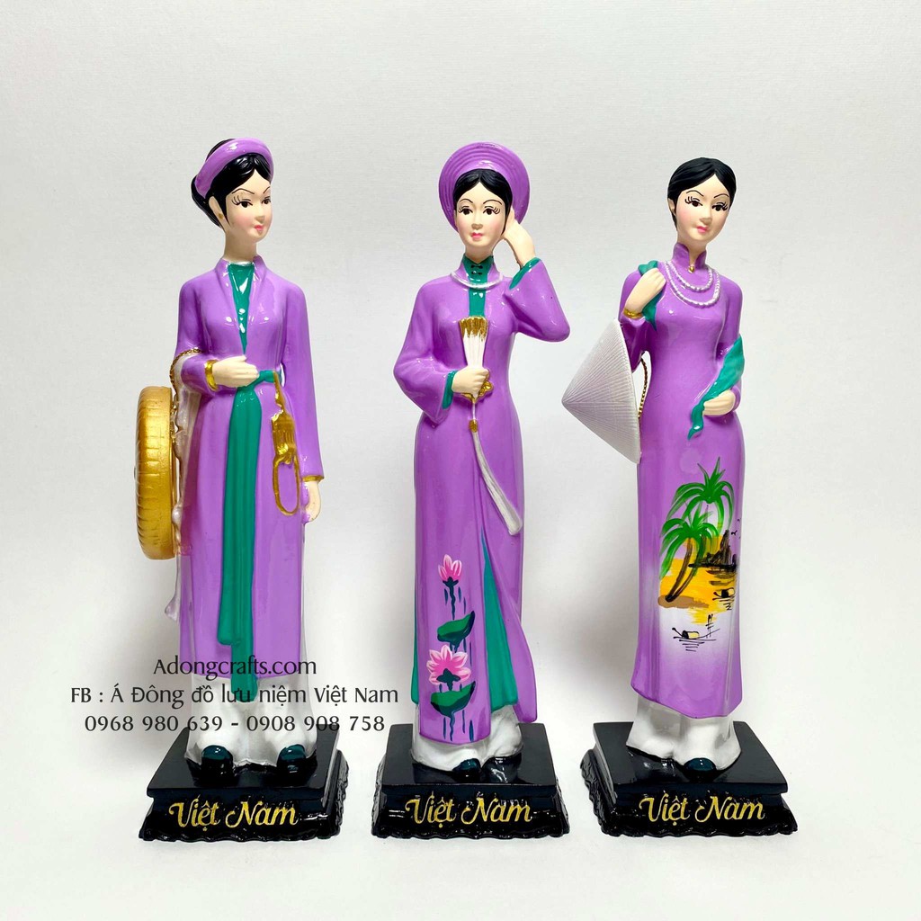 Bộ tượng cô gái 3 miền Bắc Trung Nam + Hộp  Hình Ảnh Việt Nam - Quà Tặng - Quà Lưu Niệm Việt Nam