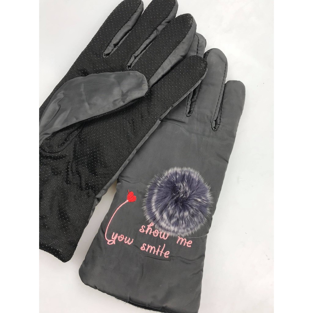 Găng tay đi xe máy lót nỉ họa tiết hình bông hoa, tất tay giữ ấm mùa đông, chống thấm nước, chống gió hiệu quả