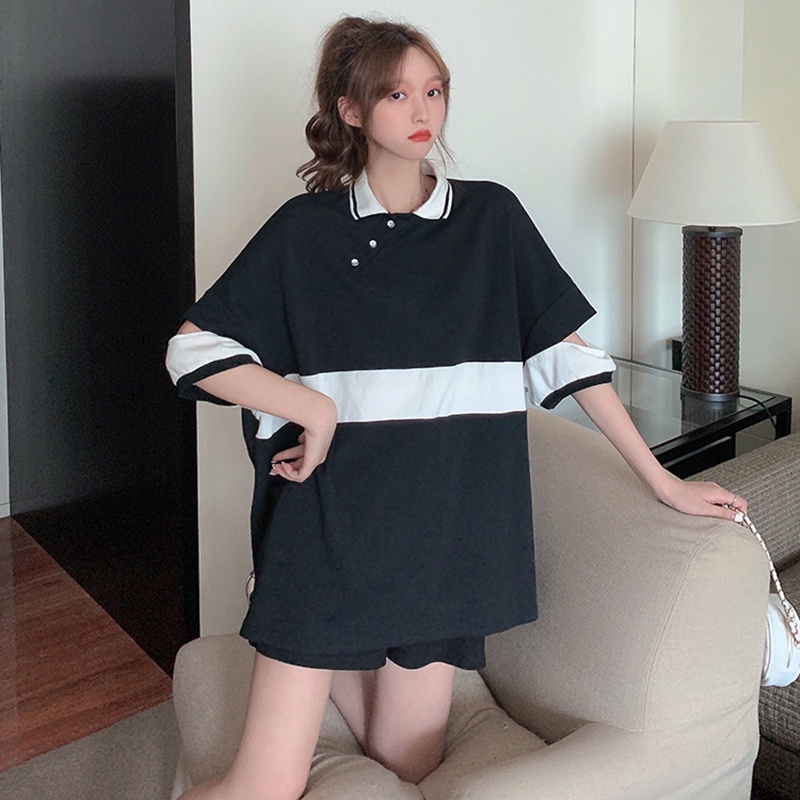 NRVP Áo Thun Nữ Dáng Dài Rộng Tay Ngắn Phong Cách Thời Trang Đường Phố Hàn Quốc