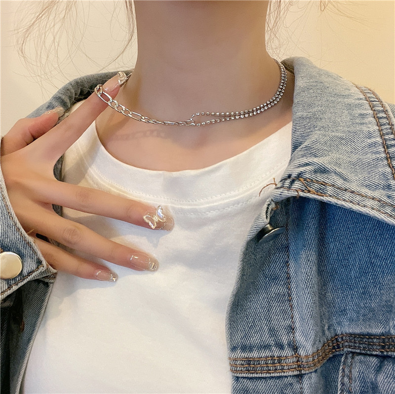 vòng cổ Hợp Kim Thiết Kế Bất Đối Xứng Đính Đá Sang Trọng