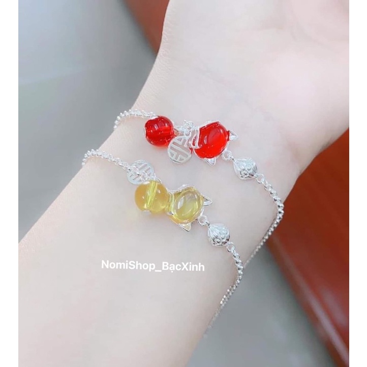 Lắc tay bạc, vòng tay hồ ly cho nữ mix đá phong thuỷ và đồng tiền may mắn Mainomi Shop Bạc Xinh