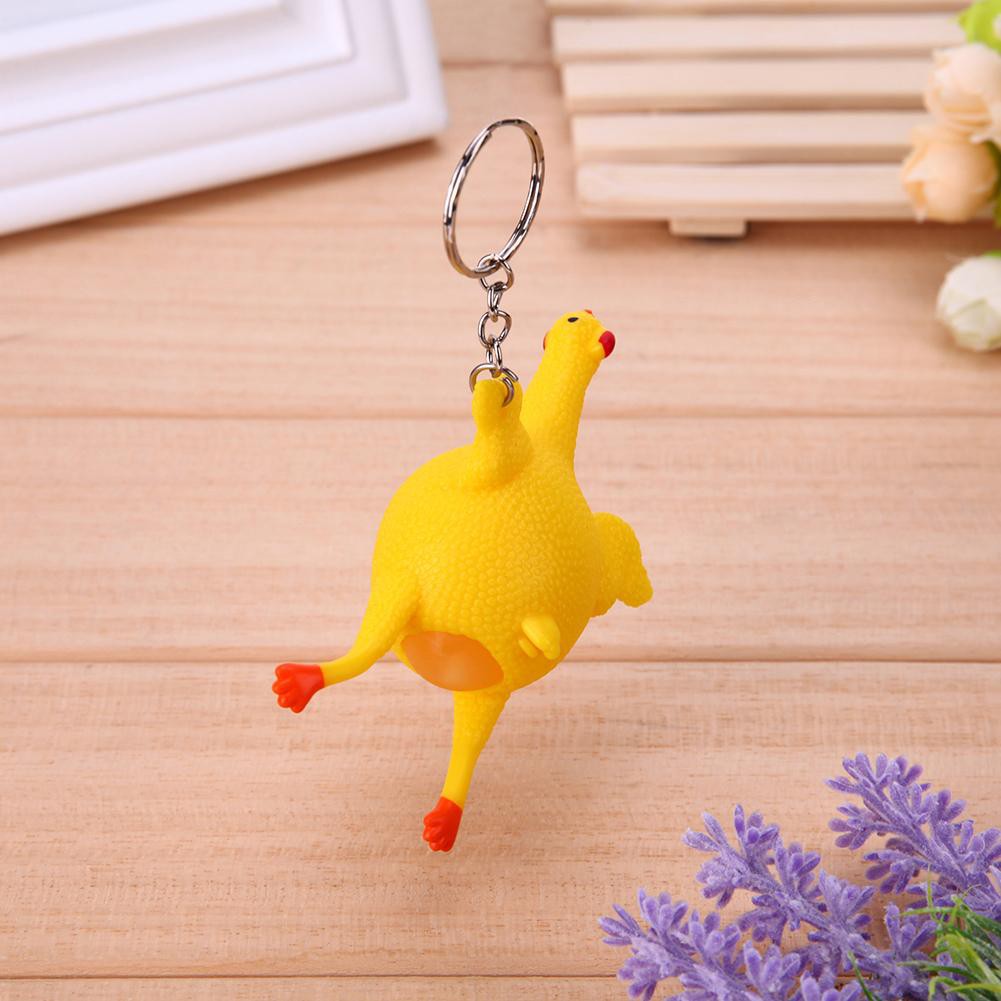 Đồ chơi bóp mềm hình gà đẻ trứng vui nhộn có móc chìa khóa