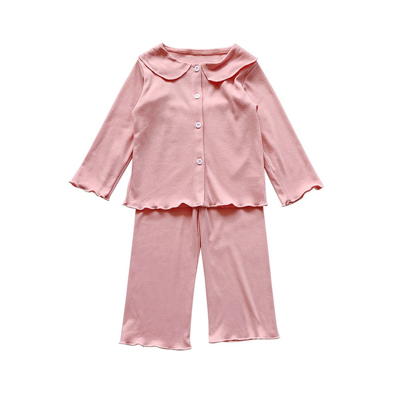 Bộ đồ ngủ dài tay bằng cotton màu hồng thời trang cho trẻ em gái 2-6 tuổi