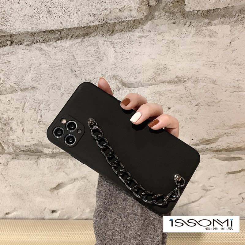 Ốp Điện Thoại Màu Đen Phối Dây Xích Cá Tính Cho Iphone7 12 11pro Max Apple X Xs Xr Mini | BigBuy360 - bigbuy360.vn