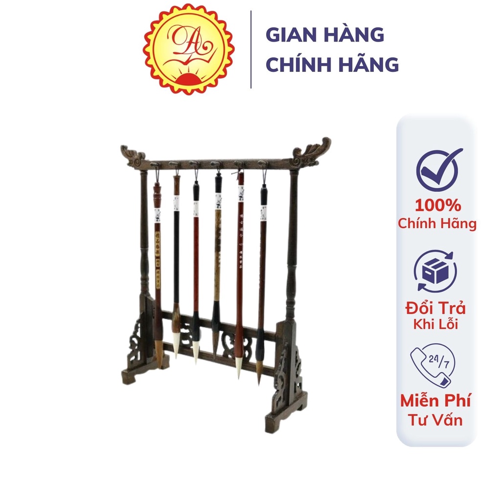 Giá treo Bút mài thầy Ánh treo bút lông thư pháp gỗ chạm khắc hoa văn nghệ thuật tinh tế sang trọng