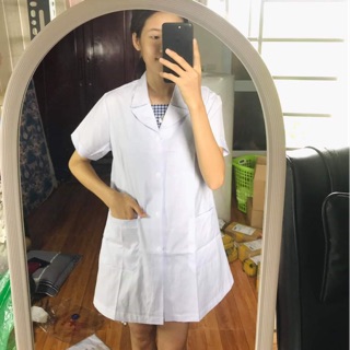Áo Blu Trắng Dáng Ngắn Ngang Đùi Y Tá