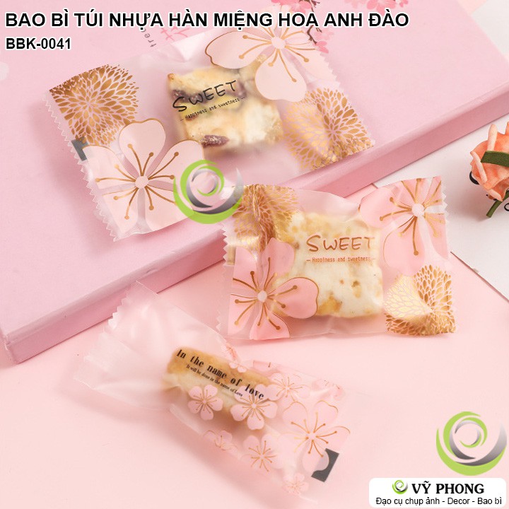 BAO BÌ TÚI NHỰA HÀN MIỆNG HÌNH HOA ANH ĐÀO NHIỀU SIZE ĐỰNG BÁNH KẸO NOUGAT COOKIE BBK-0041