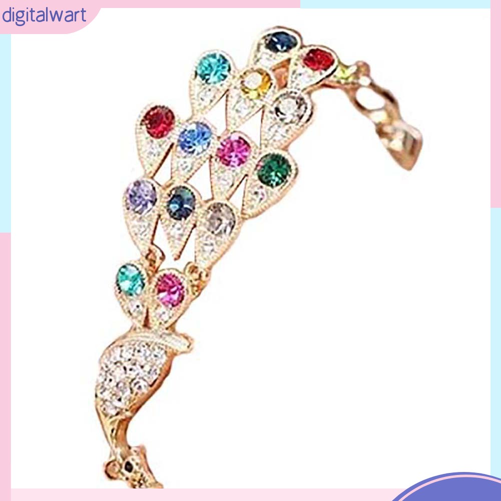 Vòng Đeo Tay Kim Loại Hình Chim Công Đính Đá Vintage Cho Nữ