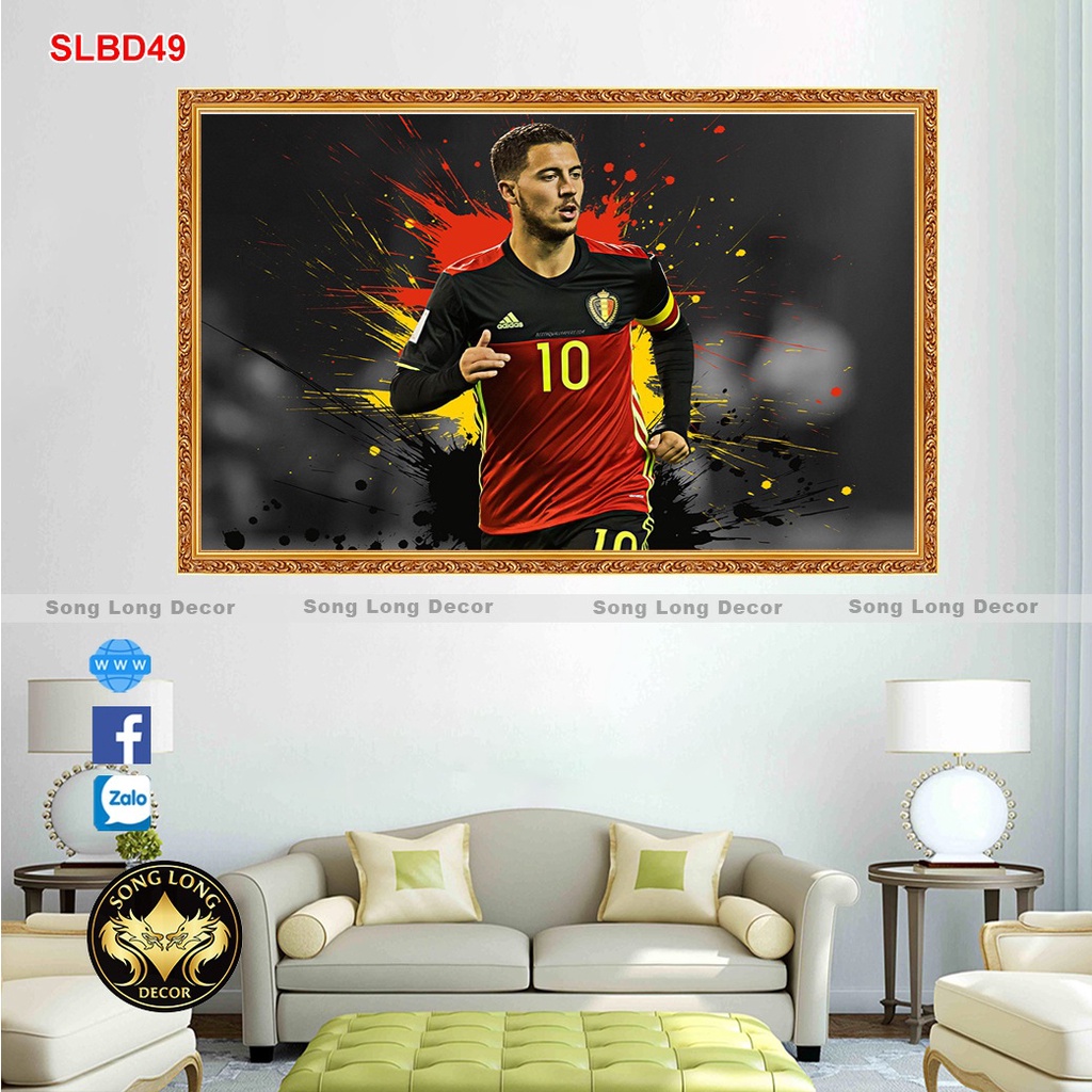 Tranh Dán Tường 3D Cầu Thủ Bóng Đá Eden Hazard-SLBD49- Có In Theo Yêu Cầu- Tranh 3d Cho Fan Hâm Mộ