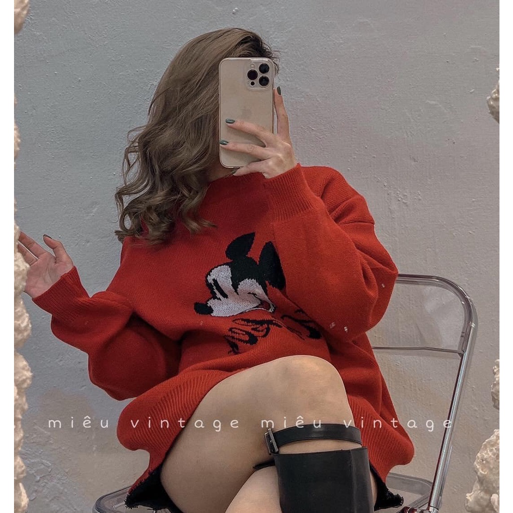 [Có Video + Ảnh Thật] Áo Sweater Nữ Mickey Đỏ Chất Nỉ Bông Mềm Mịn Siêu Xinh- Chuu House- CH0190