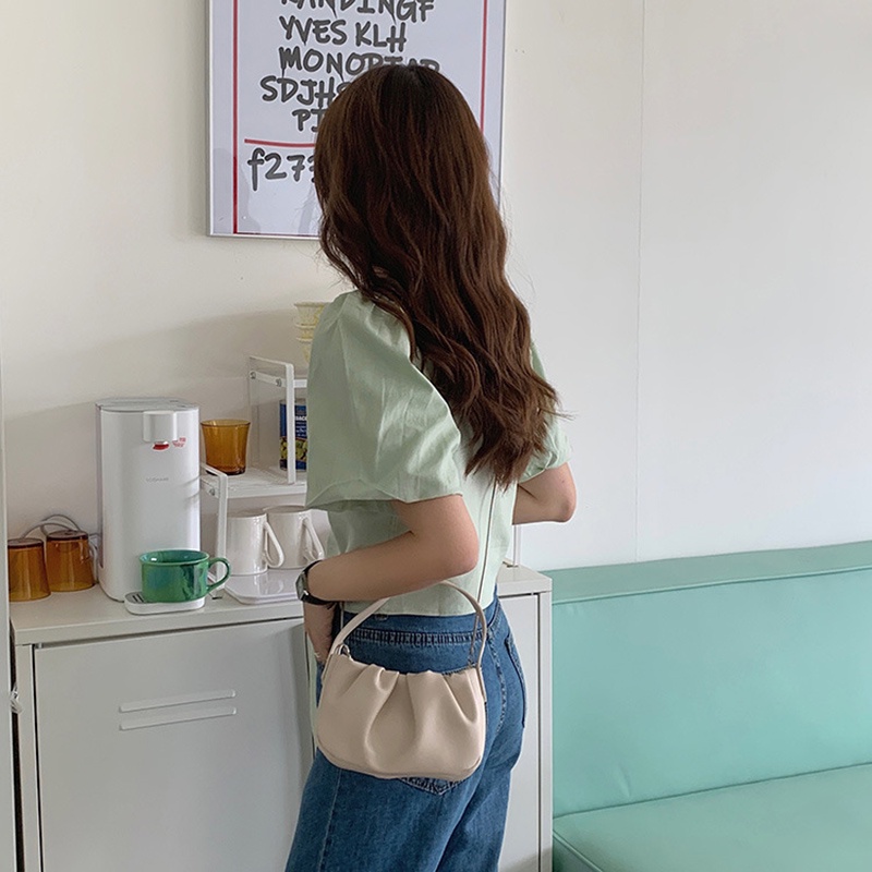 Túi đeo vai IELGY thiết kế kiểu đám mây màu trơn kiểu Hàn Quốc xinh xắn