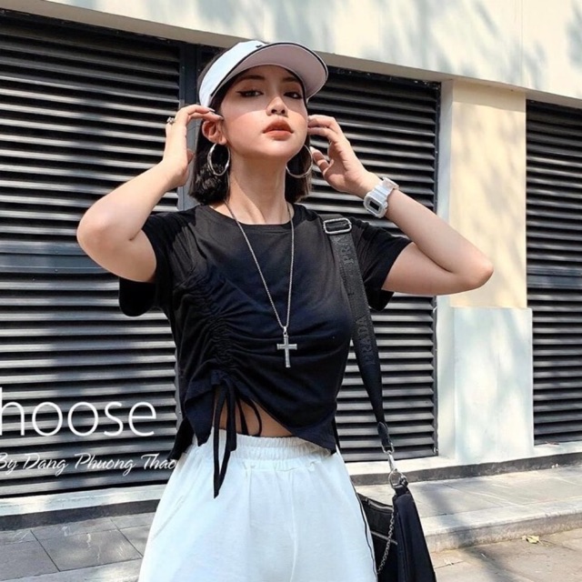 Ảnh thật _ Áo bozip croptop rút dây 1 bên