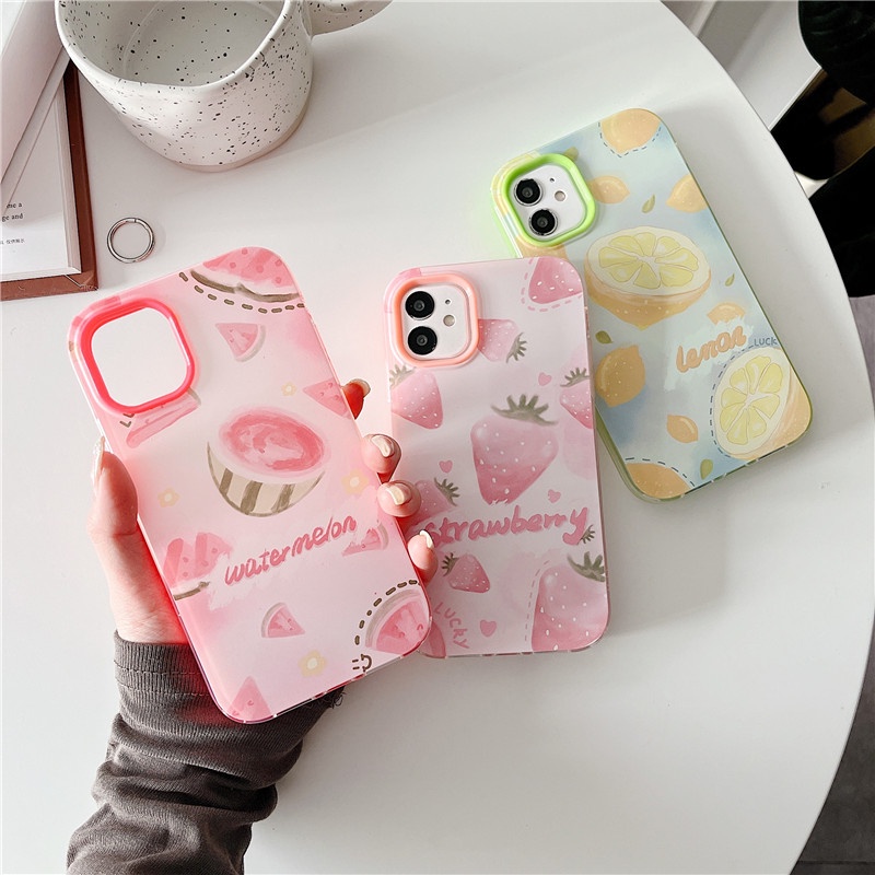 Ốp Điện Thoại Tpu Mềm Trong Suốt Chống Sốc 3 Trong 1 Họa Tiết Trái Cây Cho IPhone 13 Mini 12 11 Pro Max 7 8 Plus Xs XR