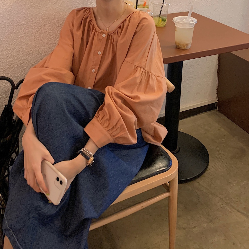 Áo Sơ Mi Dài Tay Cổ Tròn Oversize Hàng Mới 45170
