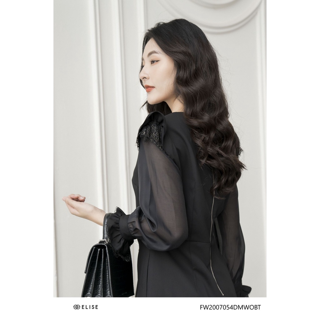 Đầm đen vân bèo ren Elise