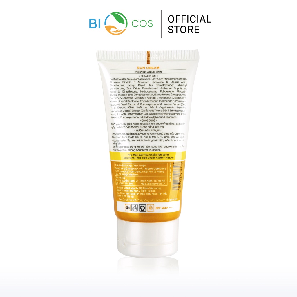 [Mã SKAMA8 giảm 8% đơn 300K] Kem Chống Nắng BIOCOS Sun Cream SPF50+ Bảo Vệ Khỏi Tia UV PA+++ Dưỡng Ẩm 80g