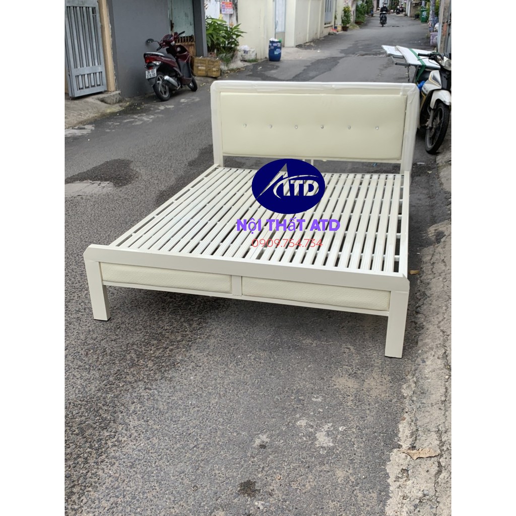 Giường sắt đơn 1m2 đẹp, sắt hộp vuông dày dặn, chắc chắn, lắp ráp dễ dàng, thuận tiện, Shop ATD giao hàng miễn phí