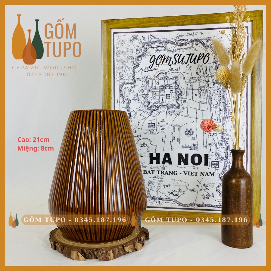 Bộ 3 Bình Gốm Decor - Men Nâu THỔ - gomtupo - Gốm TUPO, Lọ Hoa Gốm Sứ Bát Tràng