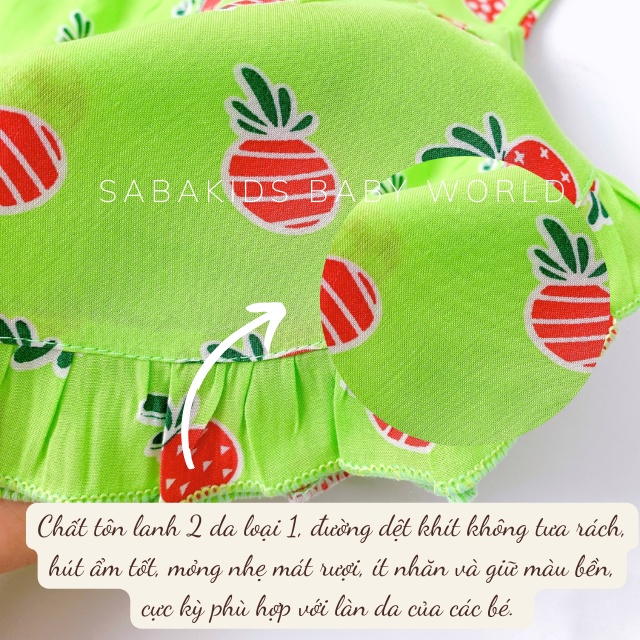 Bộ Bé Gái Chất Lanh Hai Dây SABAKIDS Tôn Lanh Tole Mát Mẻ Dễ Thương Mặc Nhà Cho Bé