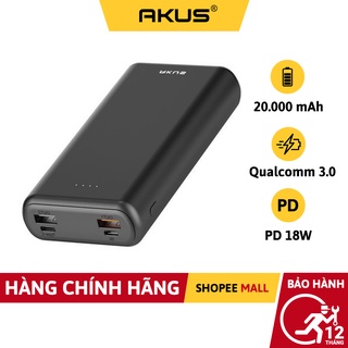 Sạc dự phòng AKUS 20.000mAh - A20 Pro Hàng chính hãng - Bảo hành 12 tháng - Akus