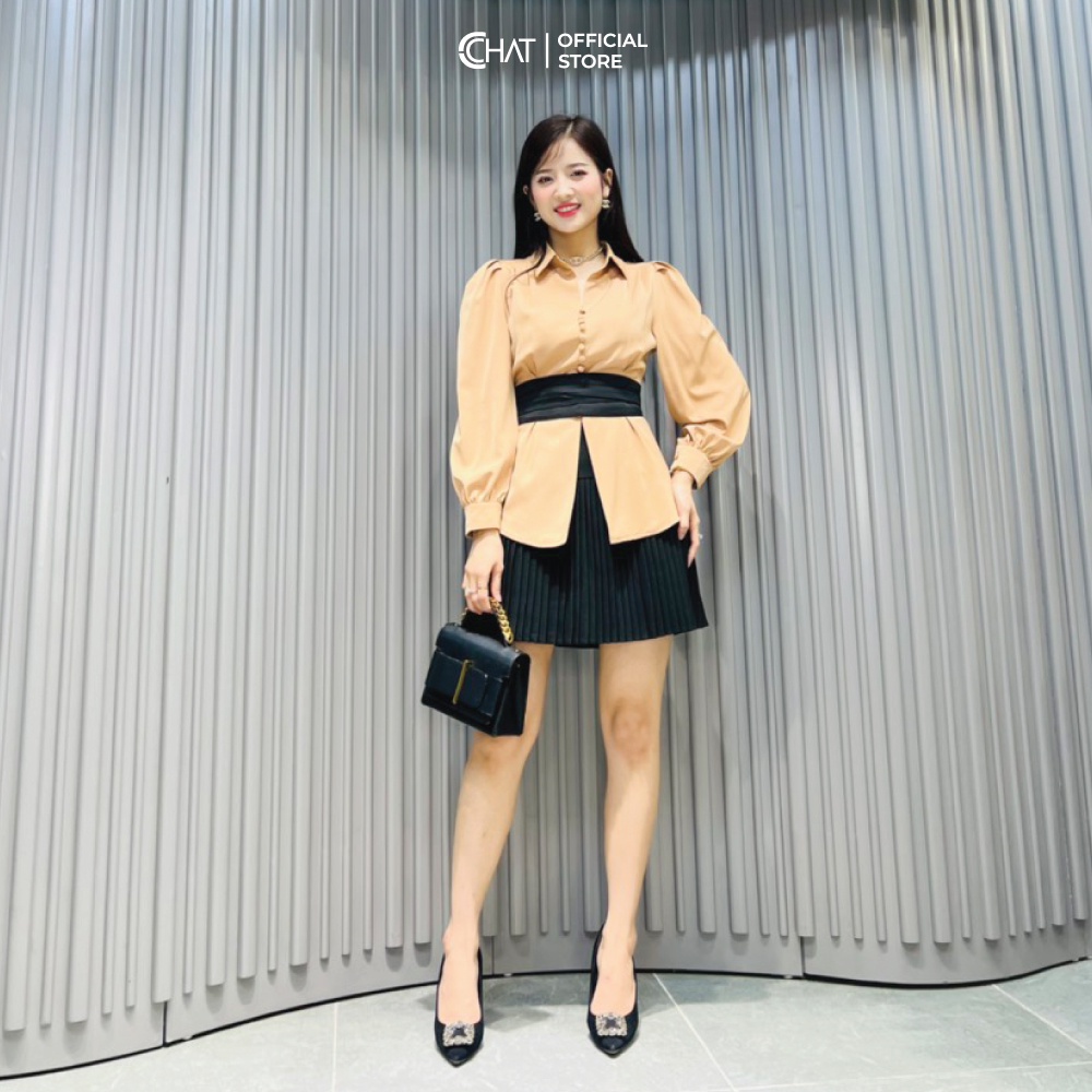 Áo Sơ Mi Nữ 𝐂𝐂𝐇𝐀𝐓 Ôm Xẻ Thân Trước Chất Lụa Cao Cấp Dáng Suông Phong Cách Trẻ Trung 11FDL2056OT