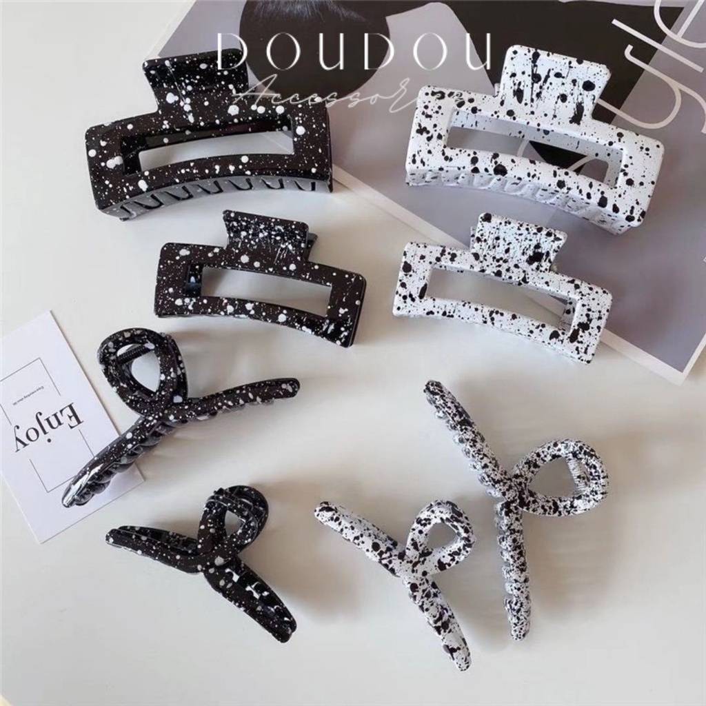 Phụ kiện kẹp tóc xinh DOUDOU Kẹp càng cua Hàn Quốc Cặp tóc cỡ lớn cho nữ hoạ tiết chấm hạt tiêu thời trang ZJ028