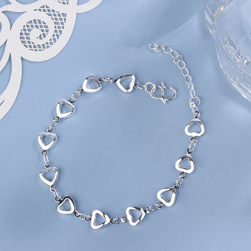 Vòng tay / vòng chân bạc 925 hình trái tim thời trang thanh lịch dành cho phụ nữ