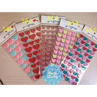 Hình dán sticker xốp nhũ hình trái tim, ngôi sao