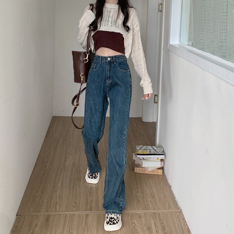 IELGY Quần Jean Dài Dáng Suông Kiểu Retro Cá Tính Cho Nữ