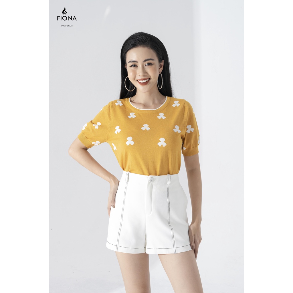 Áo Len Cộc Tay Nữ FIONA, Áo Len Thu Đông Dệt Hoa Mã F850754