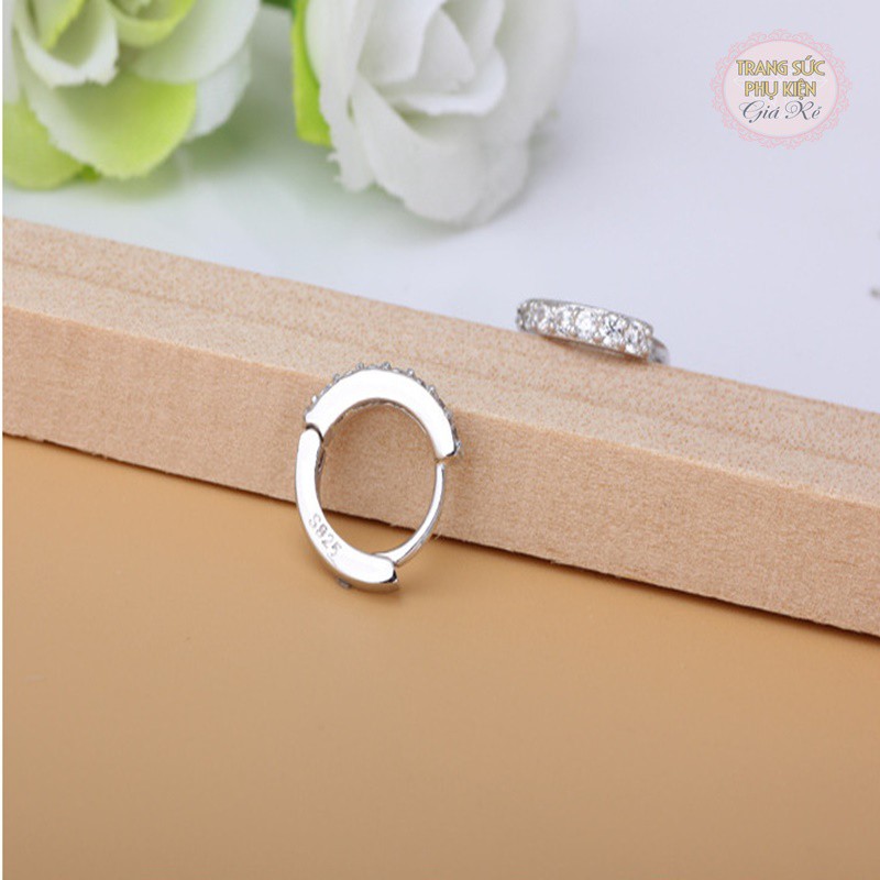 Bông tai đính sát HT154 hạt đá trắng, nhỏ xinh, S925