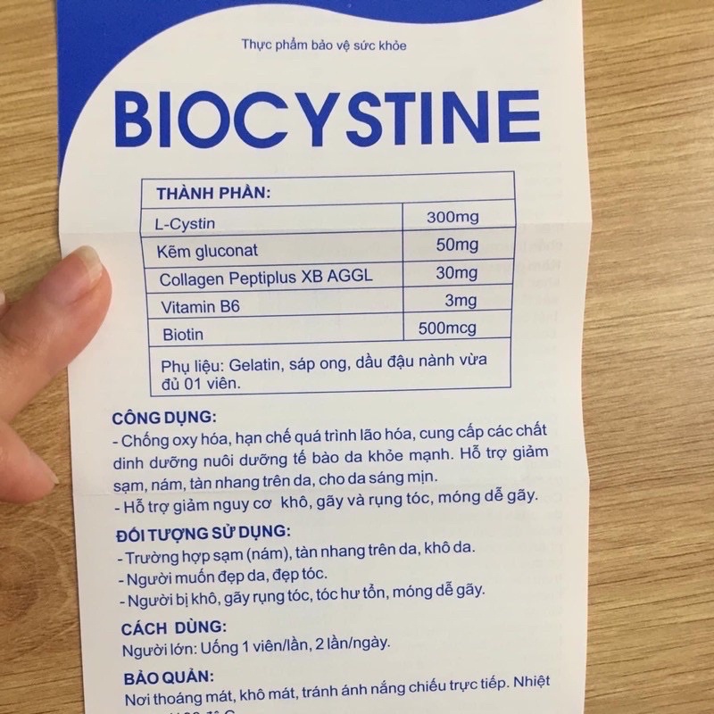 VIÊN UỐNG BIOCYSTINE - viên uống đẹp da đẹp tóc chống lão hoá, giảm mụn viêm mụn bọc Biocystine-hộp 30 viên