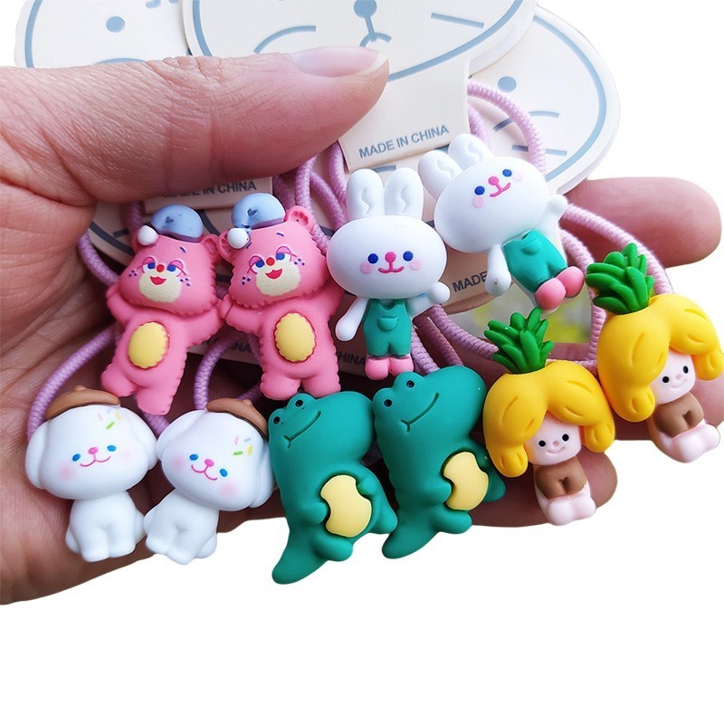 Set 2 Dây Cột Tóc Co Giãn Hình Khủng Long/Quả Dứa Dễ Thương Dành Cho Bé Gái