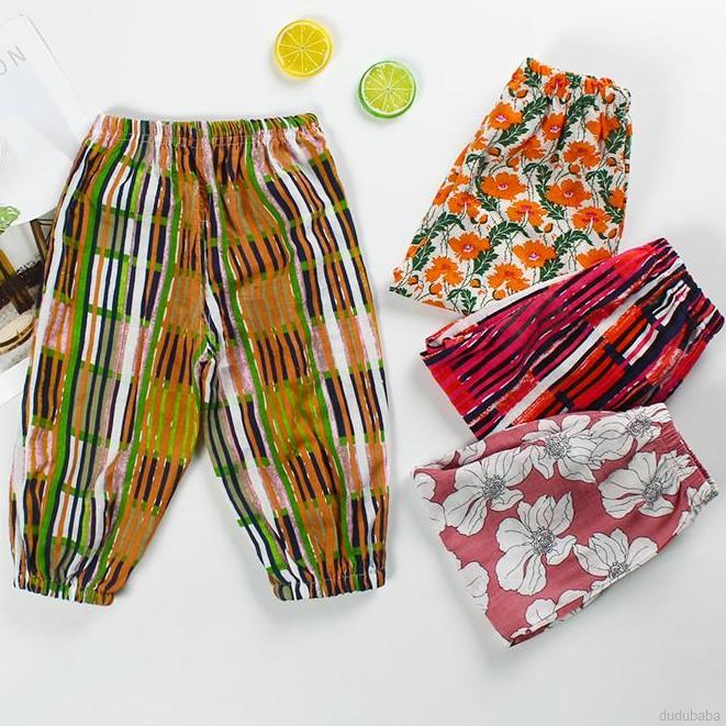 Dudubaba Quần mỏng chống muỗi cho bé mặc vào mùa hè Floral Printed Long Pants For Kids Boys And Girls Mosquito Pants 1-8 Years