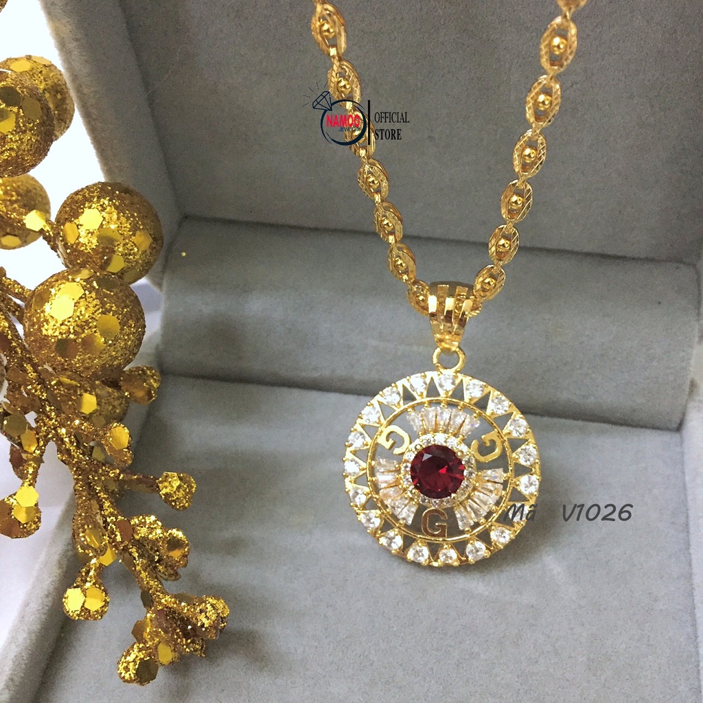 Dây Chuyền Đính Đá V1026, Kiềng Cổ Mặt GGG Nụ Đá Đỏ Bền Màu