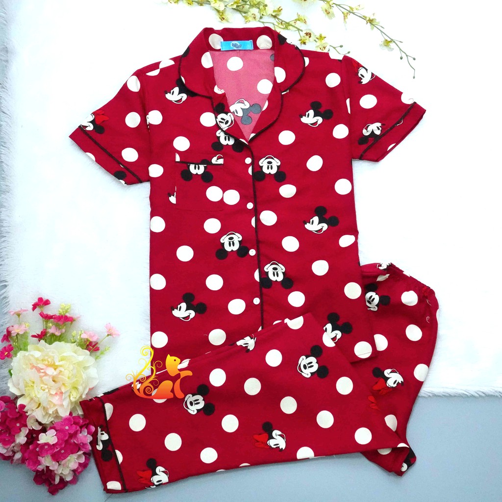 Đồ Bộ Mặc Nhà "Mít ki Chấm Bi" Pijama Kate Thái Quần Dài - Dưới 60kg