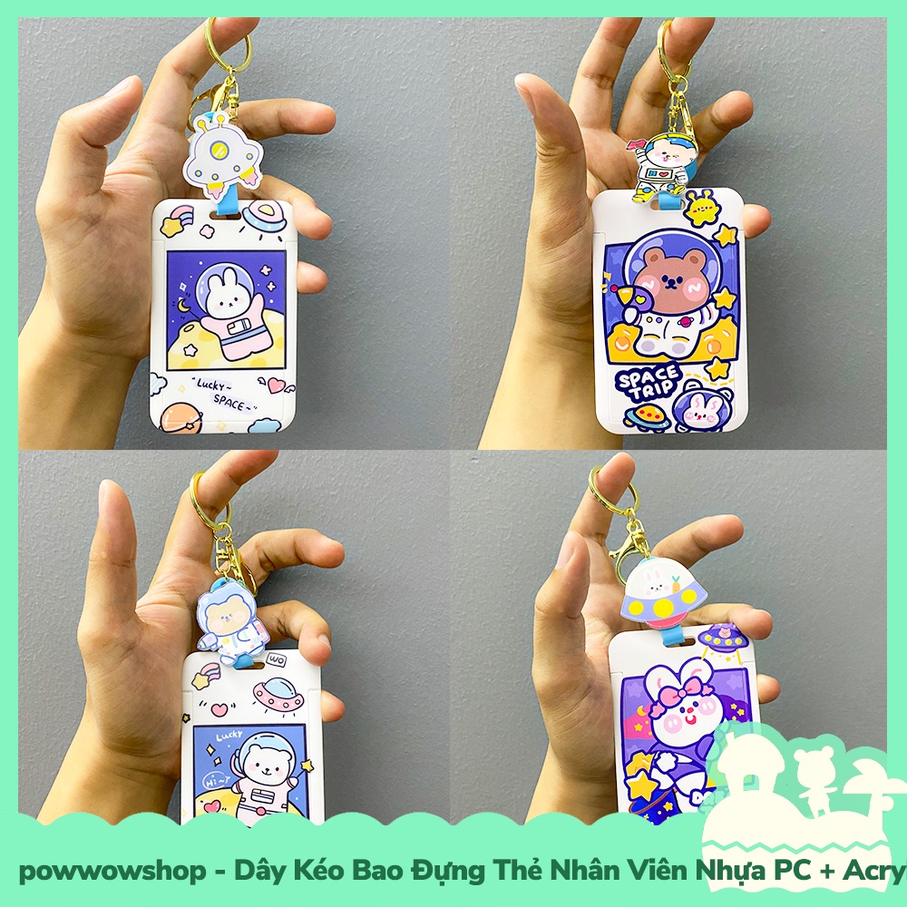 [Sẵn VN - Hỏa Tốc] Dây Kéo Bao Đựng Thẻ Nhân Viên Nhựa PC + Acrylic Mẫu Nhân Vật Hoạt Hình Rabbit &amp; Bear Plannet