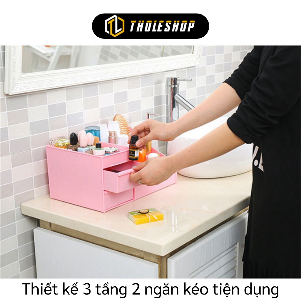 Kệ Đựng Mỹ Phẩm GIGAHOME Khay Nhựa Để Đồ Trang Điểm 3 Tầng, 2 Ngăn Kéo, Nhiều Ô Đa Năng 7743