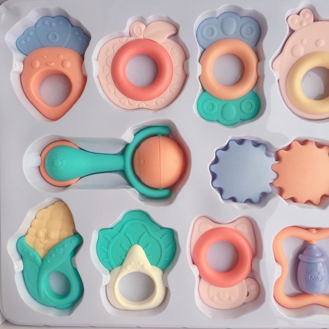 CÓ HÌNH THẬT - CÓ SẴN -                 Bộ đồ chơi gặm nướu xúc xắc 10 món Baby Rattle cho bé