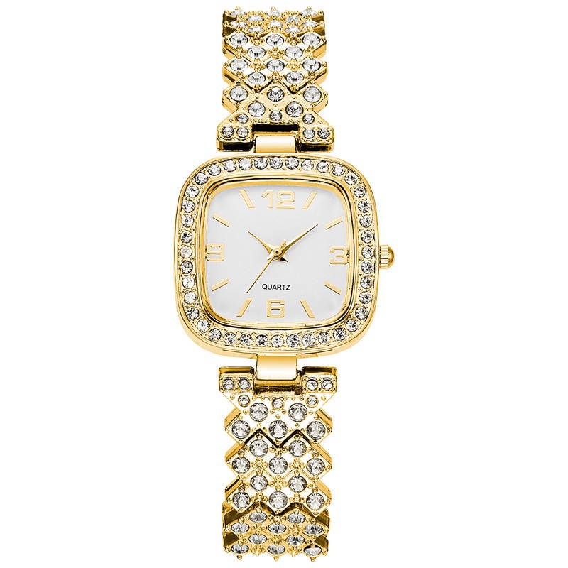 Đồng Hồ Mặt Vuông Đính Đá Với Dây Đeo Thép Không Gỉ Thời Trang