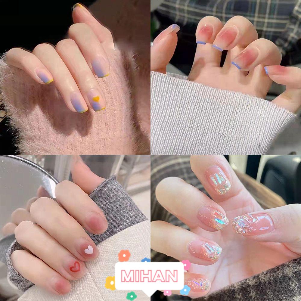 Hộp 24 Móng Tay Giả Ngắn / Tròn / Vuông Đính Kim Sa Lấp Lánh MIHAN1