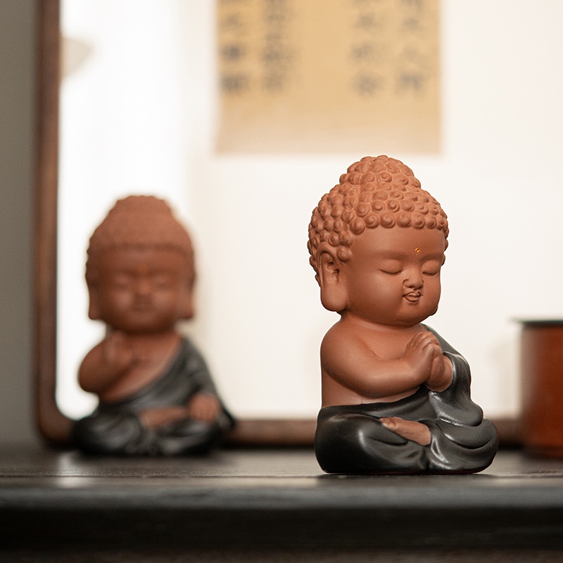 Tượng Như lai mini áo đen bằng gốm tử cao cấp, tượng phật nhỏ trang trí, phong thủy