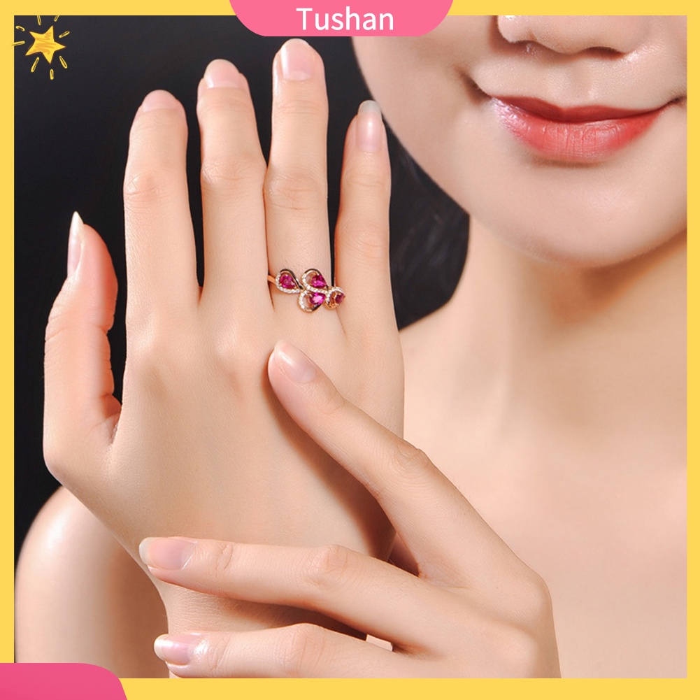 Nhẫn Hợp Kim Đính Đá Ruby Nhân Tạo Hình Chiếc Lá Thời Trang Cho Nữ