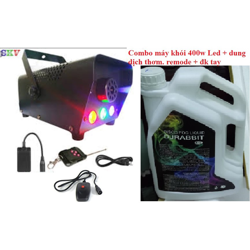 COMBO MÁY PHUN KHÓI SÂN KHẤU 400W CÓ ĐÈN LED + CAN 5 LÍT DUNG DỊCH + REMODE + CHUỘT ĐIỀU KHIỂN