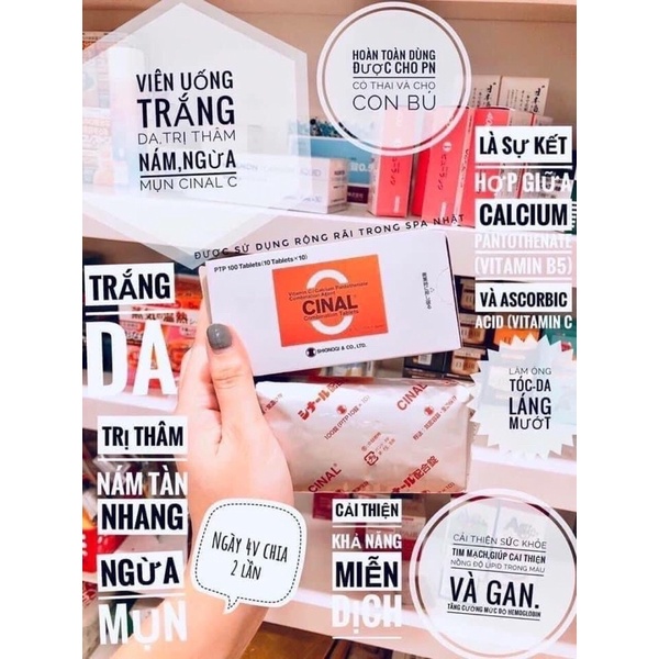 Viên Uống Vitamin C Trắng da, Mờ thâm nám Cinal C 100 viên - Nhật Bản