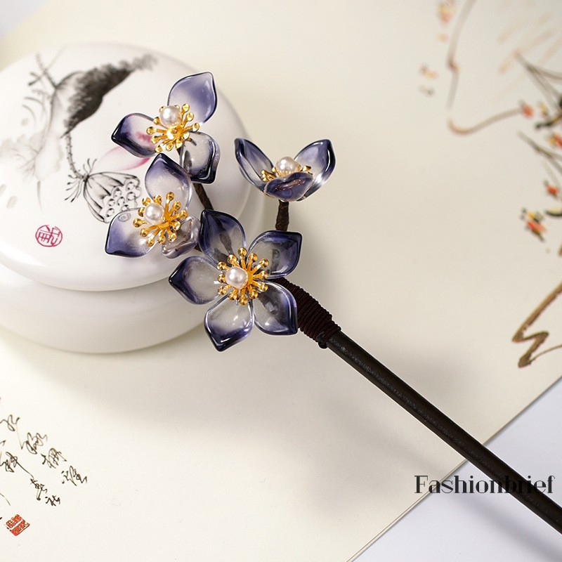 HANDMADE Trâm Cài Tóc Hình Hoa Đính Ngọc Trai Phong Cách Trung Hoa Cổ Điển