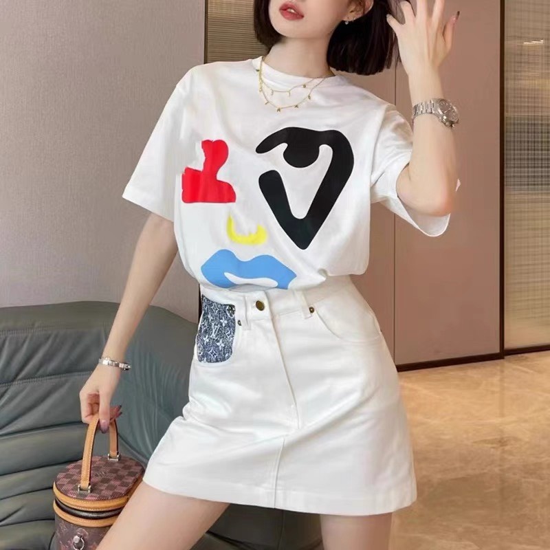 Áo Thun Nữ Họa Tiết Mặt Người Cộc Tay Cổ Tròn Vải Cotton